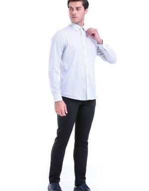 Beyaz %100 Pamuk Uzun Kollu Baskılı Comfort Fit Gömlek