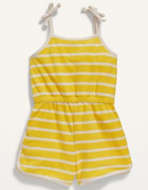 Striped Tie-Shoulder Loop-Terry Romper for Toddler Girls yellow