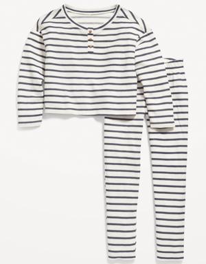 Long-Sleeve Thermal-Knit Henley Pajama Set for Girls blue
