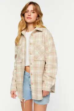 Forever 21 Forever 21 Plaid Tweed Shacket Nude/Cream. 2