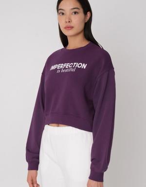 Imperfectıon Yazılı Bisiklet Yaka Crop Sweatshirt