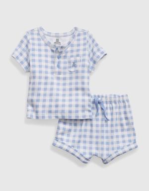 Baby 100% Organic Cotton Henley Two-Piece Outfit Set blue