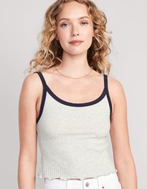 Fitted Lettuce-Edge Rib-Knit Cropped Tank Top for Women gray