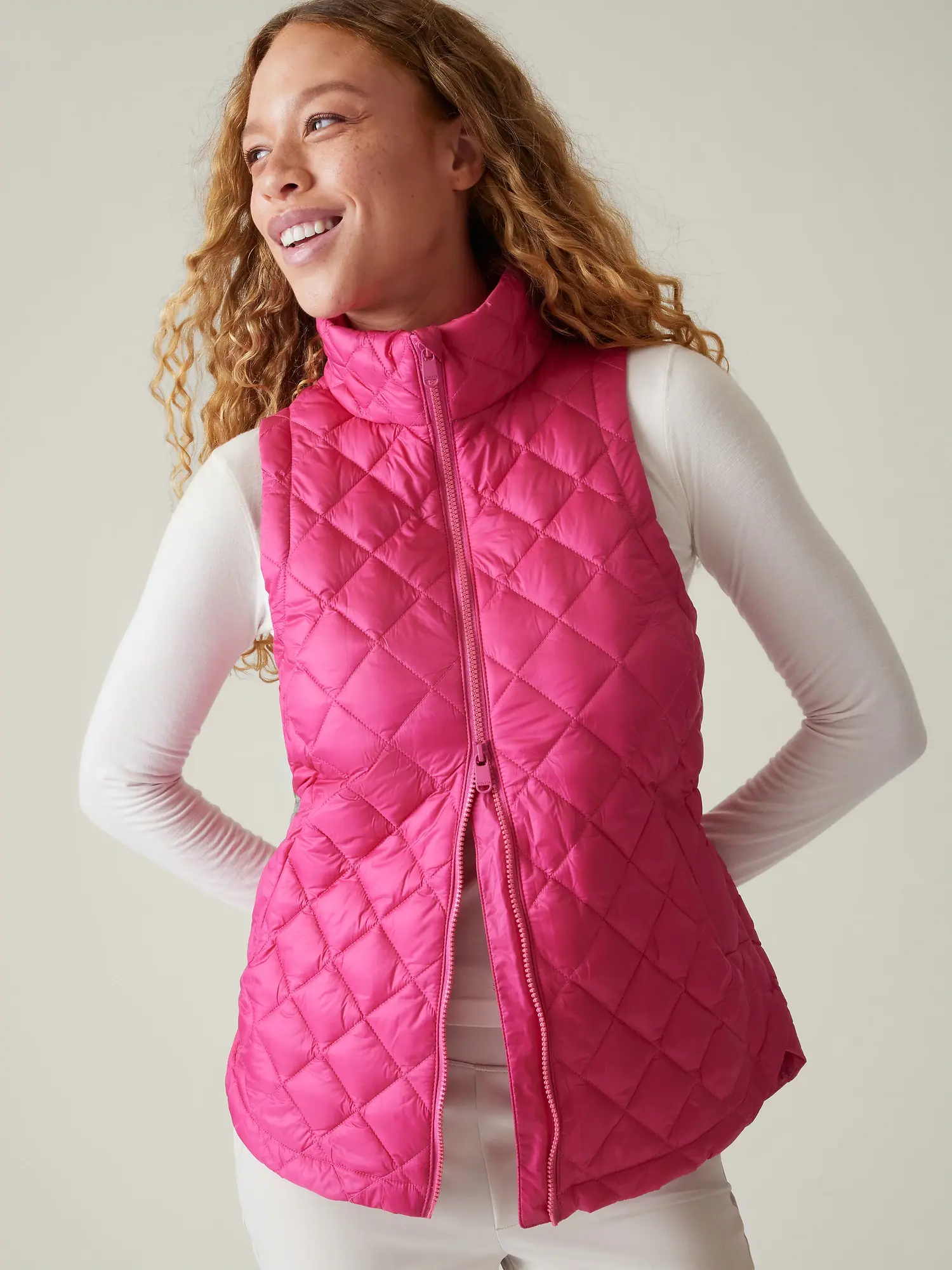 Athleta Whisper Featherless Vest pink. 1