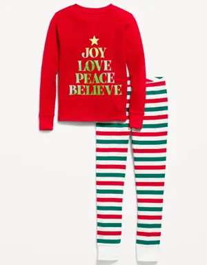 Gender-Neutral Holiday Matching Snug-Fit Pajama Set for Kids green