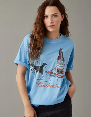 American Eagle Oversized Holiday Budweiser Graphic Tee. 1