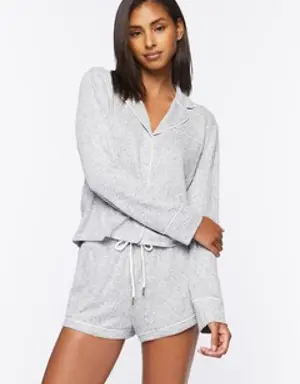 Forever 21 Piped Trim Shirt &amp; Shorts Pajama Set Heather Grey