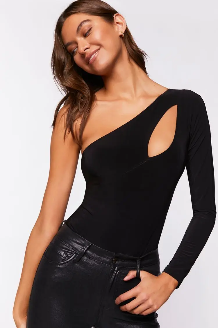 Forever 21 Forever 21 Slinky One Shoulder Cutout Bodysuit Black. 1