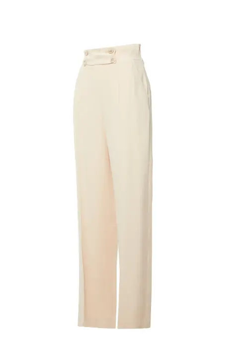 Gizia Beige Embroidered Trousers with Button Detail. 2