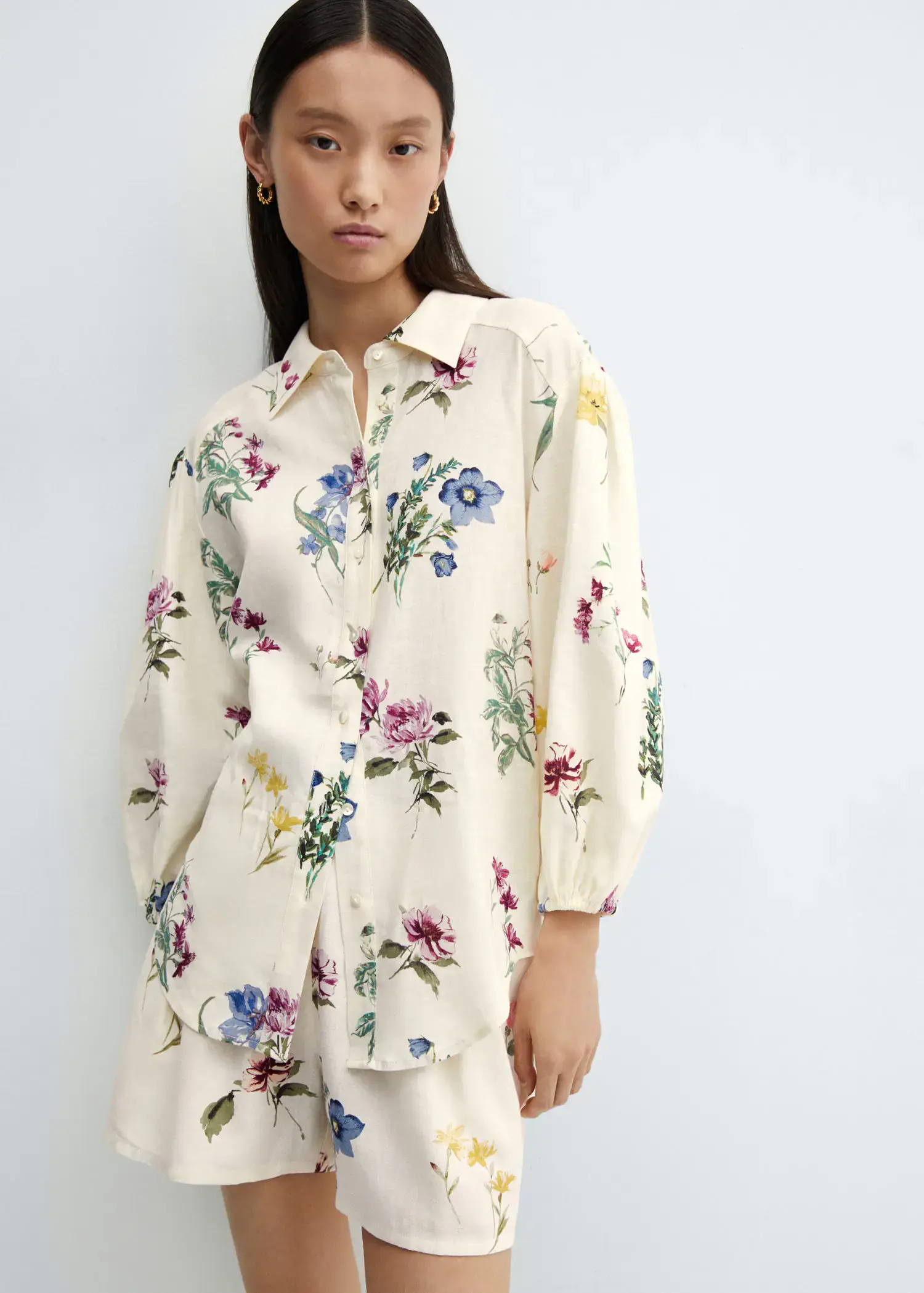 Mango Floral linen-blend shirt. 1