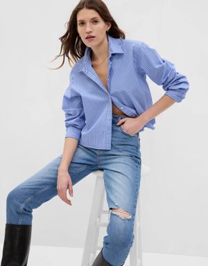 Gap 100% Organic Cotton Cropped Shirt blue