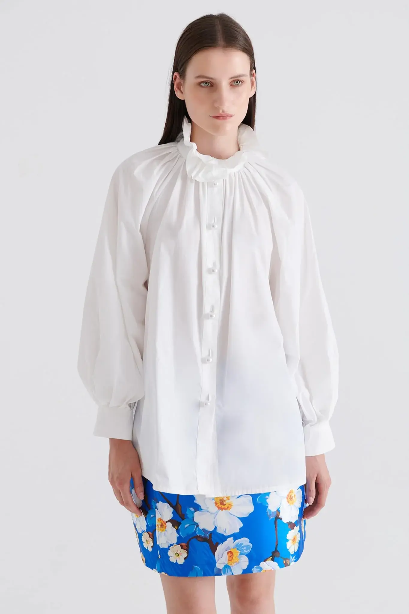 Roman White Shirt with Pleated Collar-Conscious Product - 4 / White. 1