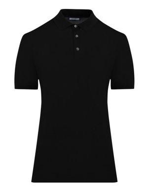 Siyah Slim Fit Desenli Rayon Polo Yaka Triko Tişört