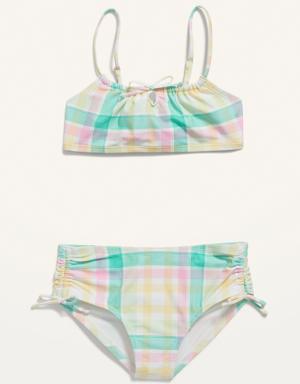 Patterned Cinch-Tie Bikini 2-Piece Swim Set for Girls blue