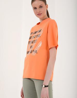 Mercan Deforme Yazı Baskılı O Yaka Kadın Oversize T-Shirt - 97133