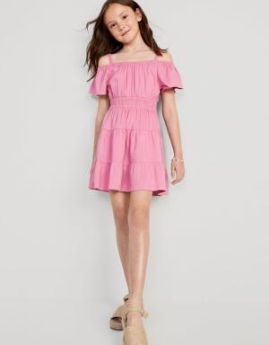 Off-The-Shoulder Tiered Swing Dress for Girls pink