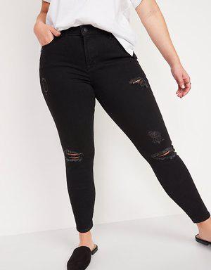Mid-Rise Pop Icon Black-Wash Ripped Skinny Jeans for Women