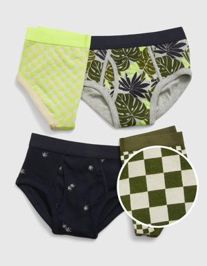 Kids Organic Cotton Palm Print Briefs (4-Pack) multi