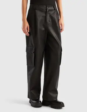 cargo trousers in imitation leather fabric