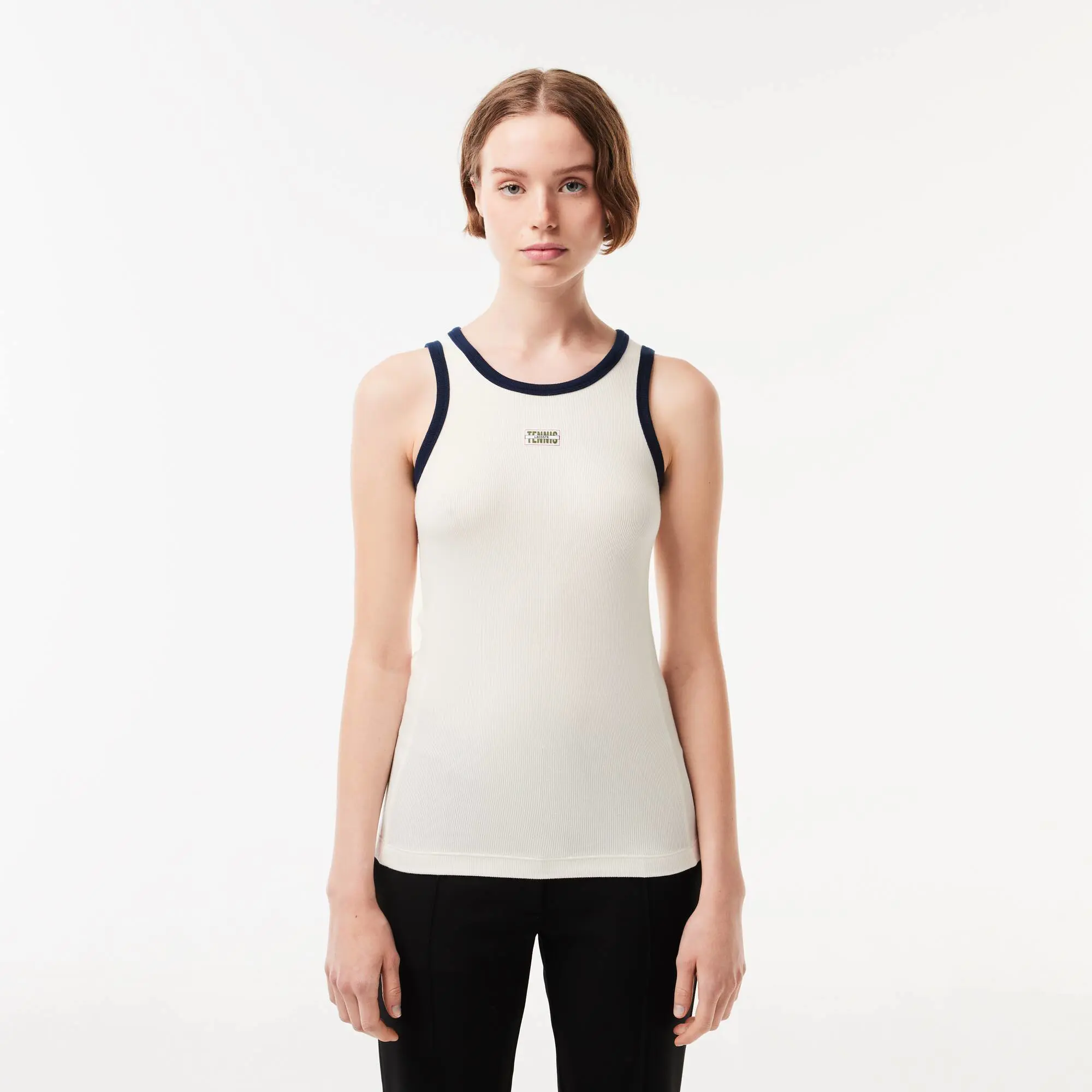Lacoste Flowing Rib Knit Tennis Badge Tank. 1