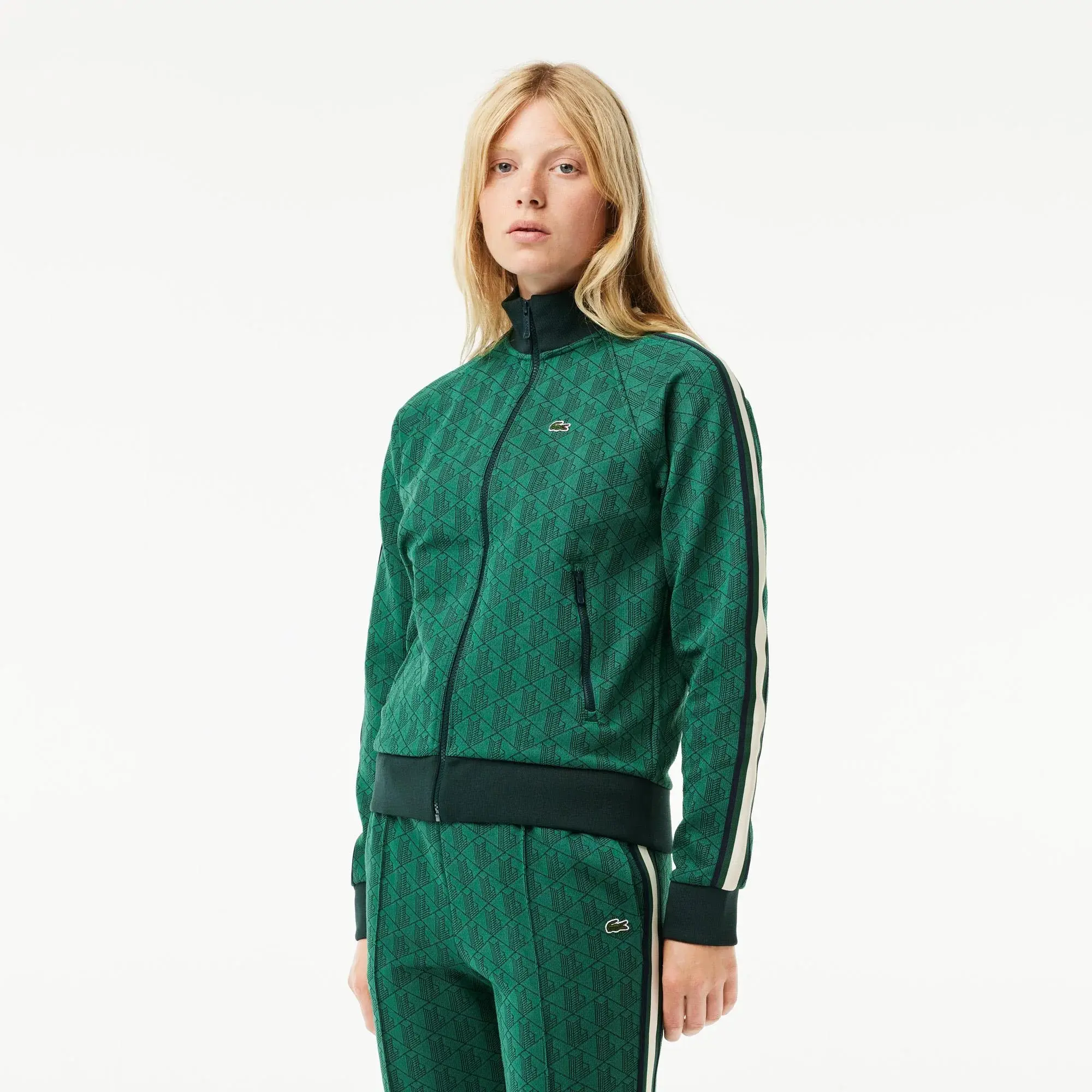 Lacoste Regular Fit Fermuarlı Monogram Kadın Yeşil Sweatshirt. 1