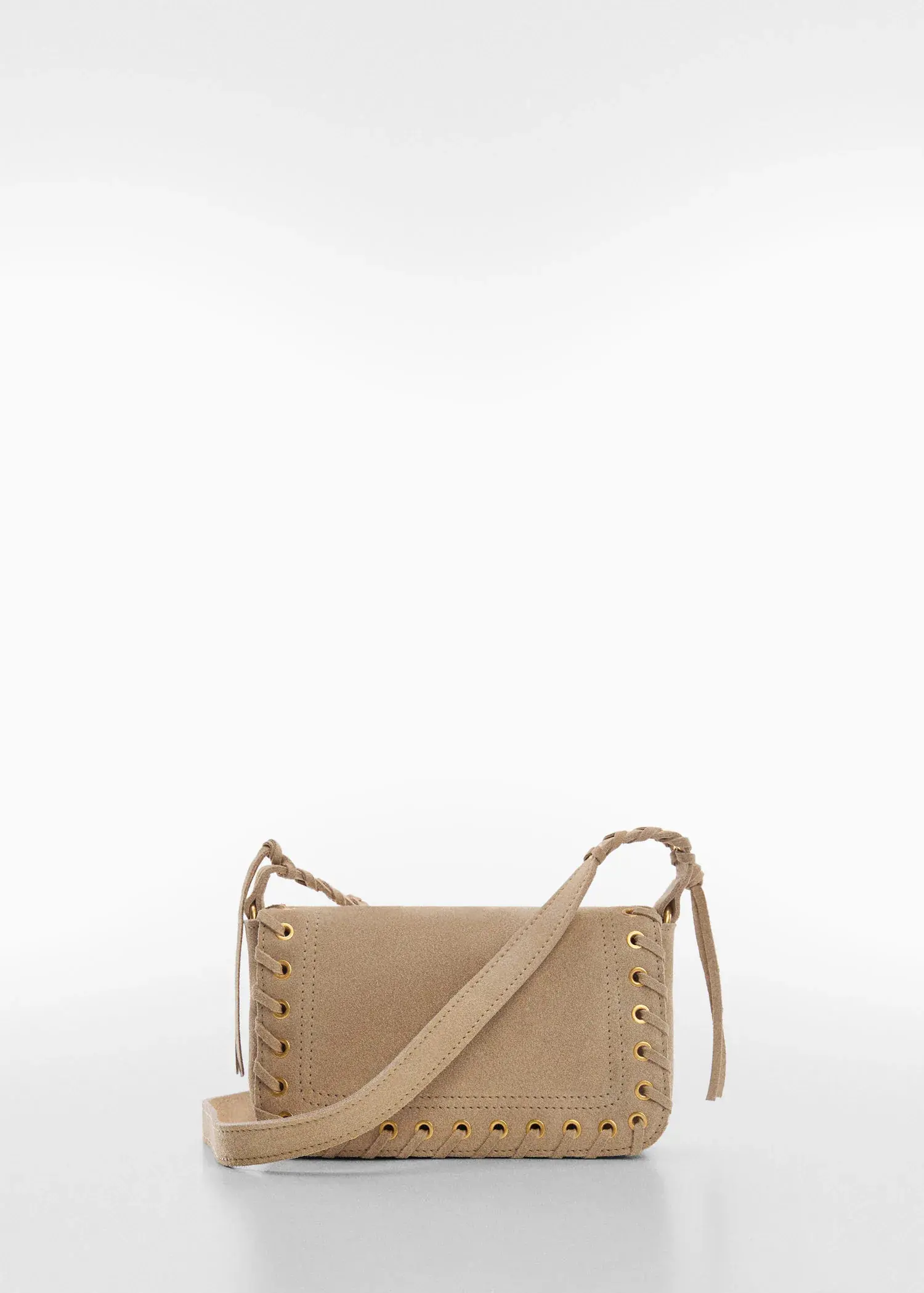 Mango Stud leather bag. a beige purse is shown on a white background. 