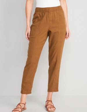 High-Waisted Cropped Linen-Blend Tapered Pants beige