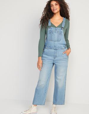 Baggy Wide-Leg Non-Stretch Jean Overalls for Women
