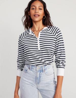 Old Navy Long-Sleeve Striped Henley T-Shirt for Women blue