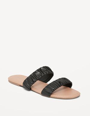 Faux-Leather Ruched Sandals for Women black