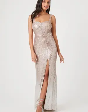 Forever 21 Sequin Sweetheart Maxi Dress Gold