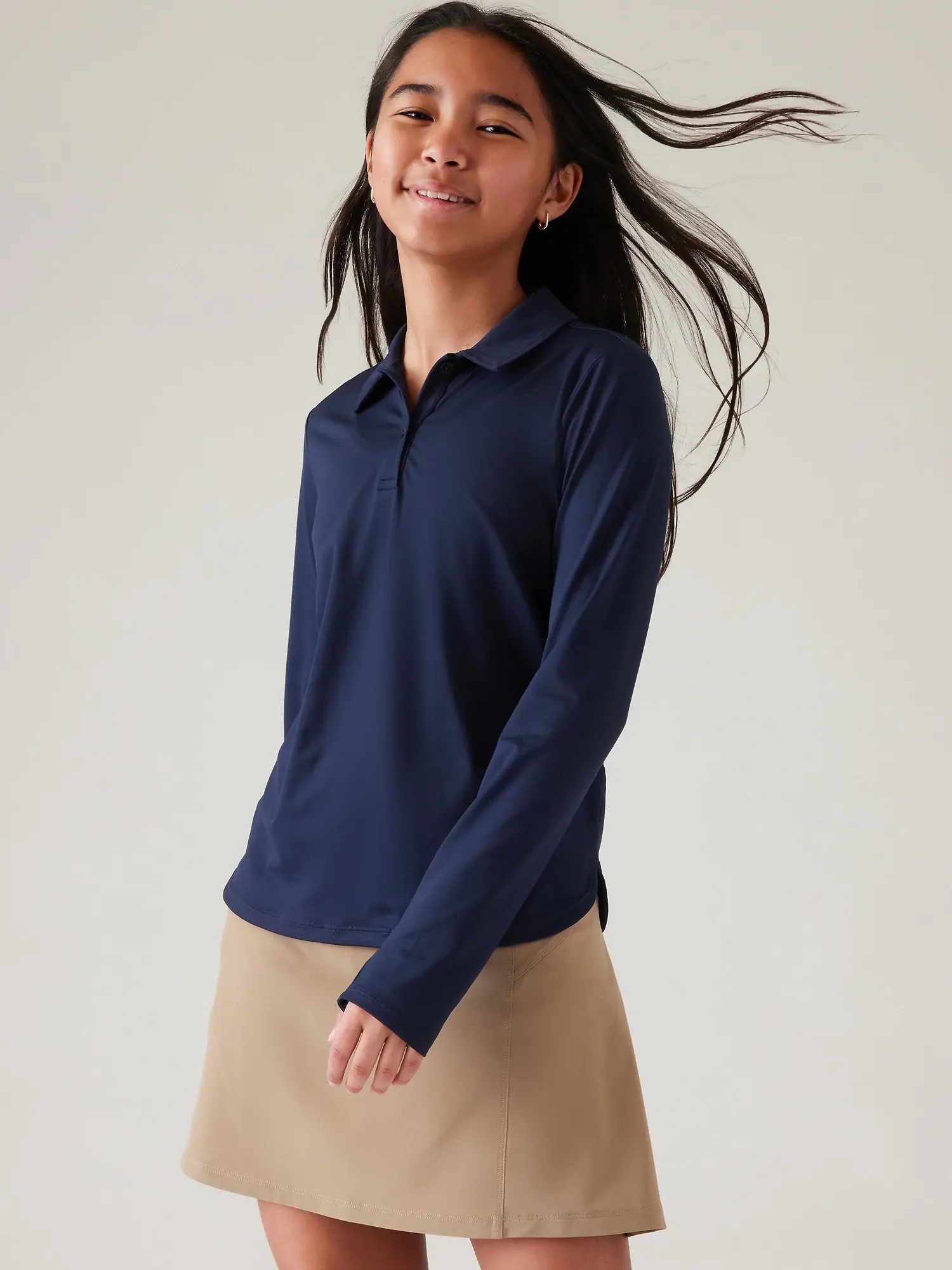 Athleta Girl School Day Long Sleeve Polo blue. 1