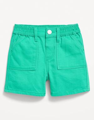 Elasticized Waist Workwear Non-Stretch Pop-Color Jean Shorts for Toddler Girls green