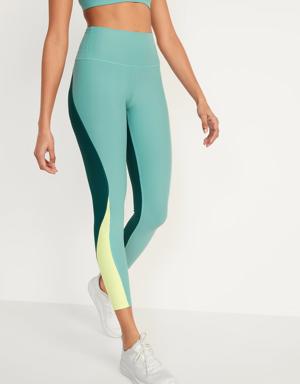 Old Navy High-Waisted PowerSoft Color-Block 7/8-Length Compression Leggings for Women green