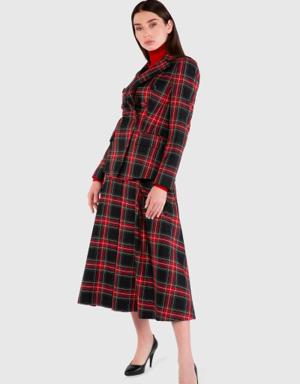 Plaid Double Breasted Red Blazer Jacket