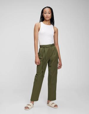High Rise Pleated Cargo Pants with Washwell green