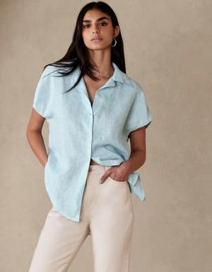 Clara Linen Short-Sleeve Shirt blue