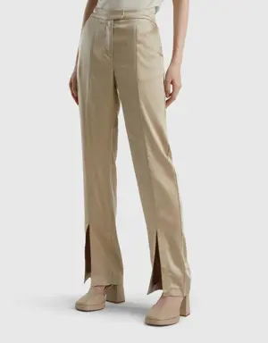 satin look trousers with slit