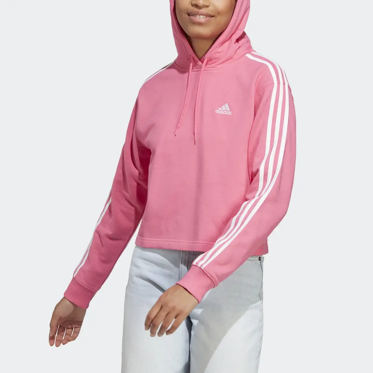 Adidas Essentials 3-Stripes French Terry Crop Hoodie. 1