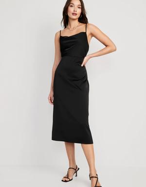 Cowl-Neck Satin Midi Slip Dress for Women black