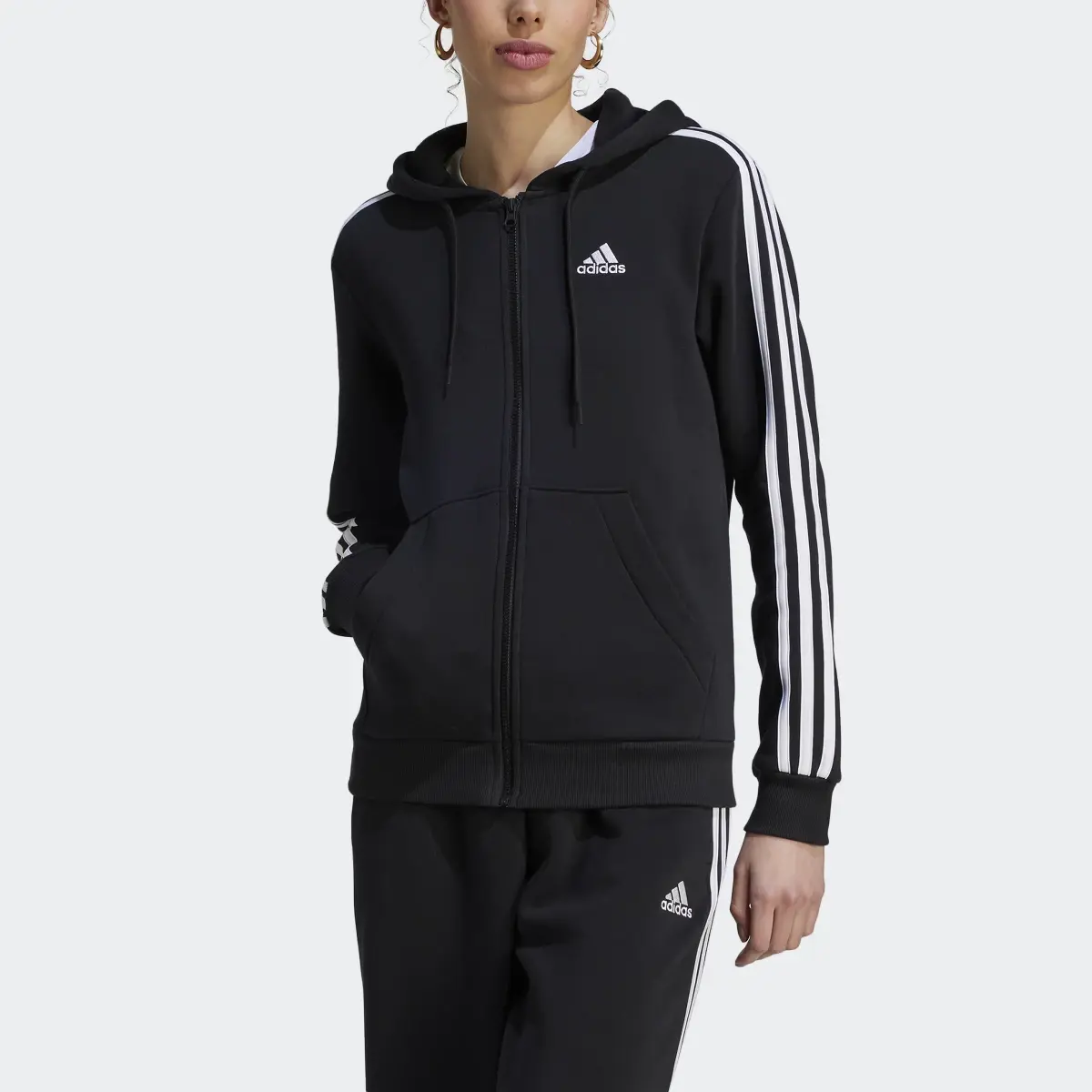 Adidas Essentials 3-Stripes Full-Zip Fleece Hoodie. 1