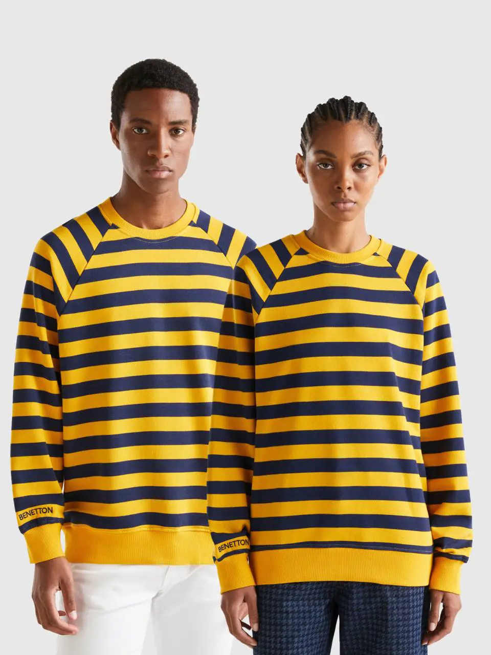 Benetton yellow ochre and dark blue striped sweatshirt. 1