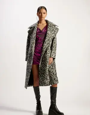 Forever 21 Leopard Print Duster Coat Grey/Multi