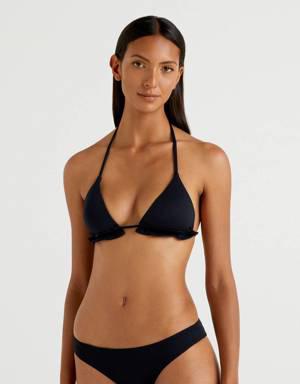 Kadın Siyah Fırfır Detaylı Üçgen Mayo Bikini Üst