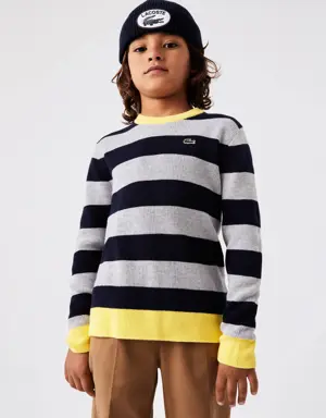 Sweater de algodão às riscas com gola em contraste Lacoste para menino