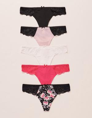 5-Pack Microfiber and Lace Thong Panty