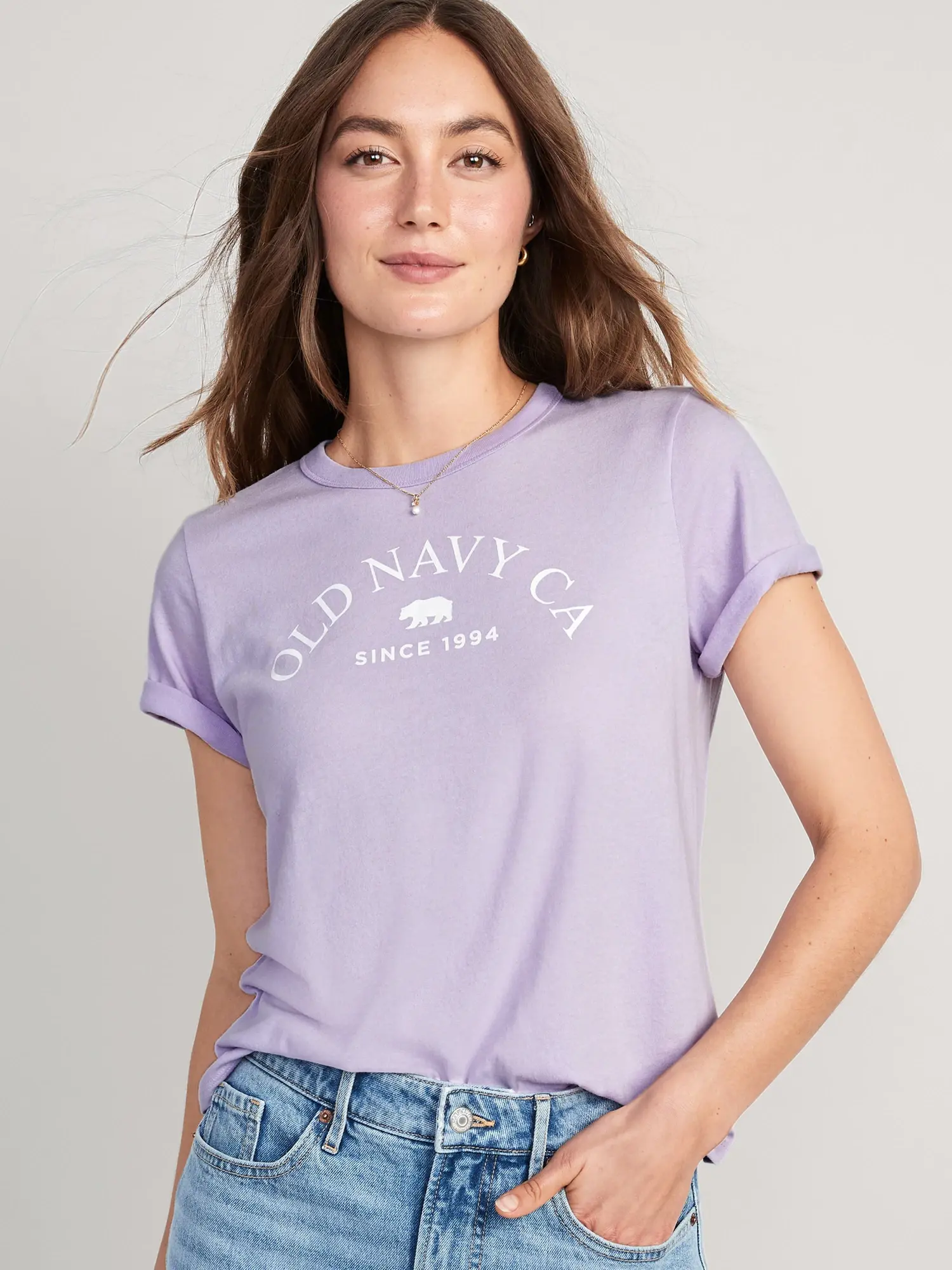 Old Navy EveryWear Logo Graphic T-Shirt for Women purple. 1