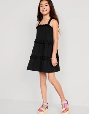 Sleeveless Ruffle Trim Swing Dress for Girls black