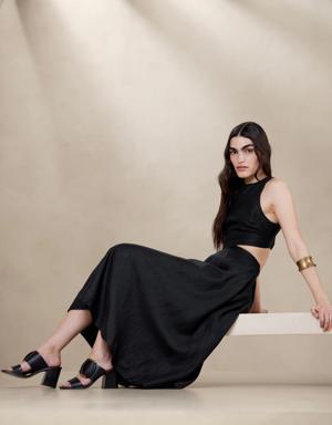 Lina Linen Cutout Midi Dress black