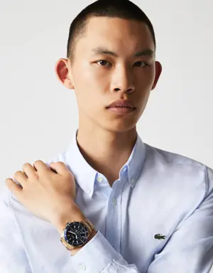 Montre chronographe Tiebreaker bleue avec bracelet plaqué or